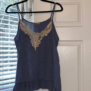 Blue Tank with Ivory Lace Design